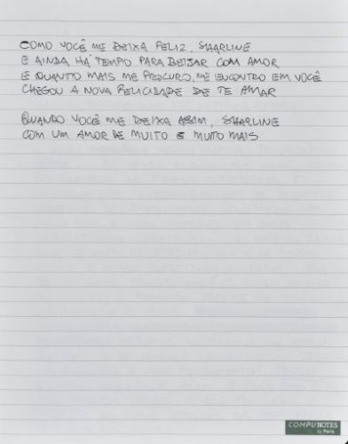 Texto em português onde o eu_lírico declara seu amor à Sharline, escrito por Chico Science