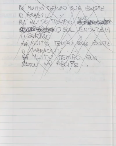 Texto em português
onde o eu_lírico
narra passagens do
tempo, escrito por
Chico Science
