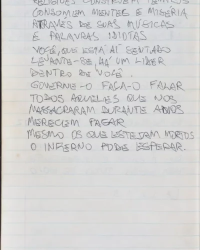 Texto em português
onde o eu_lírico traz
reflexões sobre
religião, escrito por
Chico Science